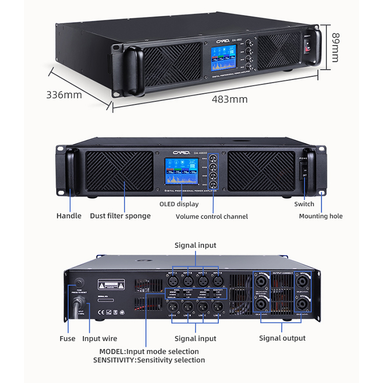 1500W 4 channel stage DJ line array Class D digital amplifier